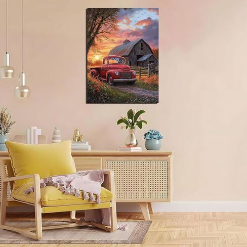 The Red Truck and The Old Barn Paint by Numbers Kit for Adults, 16"x20" Canvas Painting Kit for Beginners, Modern Aesthetic DIY Paint by Number on Canvas for Home Wall Decor 73 in Saudi Arabia