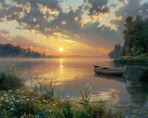 OKSGYTA Sunset Boat Paint by Numbers Kit for Adults, Vintage Landscape Paint by Number on Canvas, Scenery Digital Oil Painting Kits Suitable for Home Wall Decoration Gift 20"x16" in Saudi Arabia
