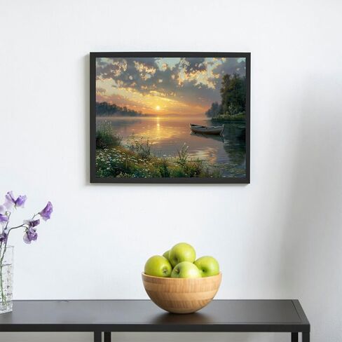 OKSGYTA Sunset Boat Paint by Numbers Kit for Adults, Vintage Landscape Paint by Number on Canvas, Scenery Digital Oil Painting Kits Suitable for Home Wall Decoration Gift 20"x16" in Saudi Arabia