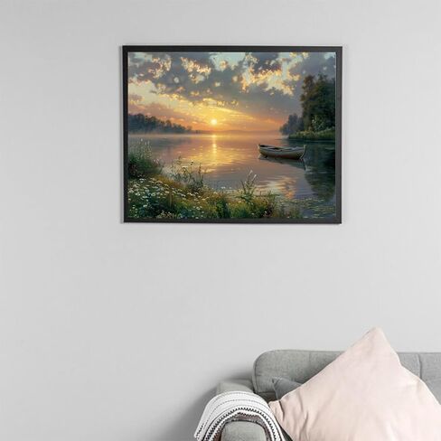 OKSGYTA Sunset Boat Paint by Numbers Kit for Adults, Vintage Landscape Paint by Number on Canvas, Scenery Digital Oil Painting Kits Suitable for Home Wall Decoration Gift 20"x16" in Saudi Arabia