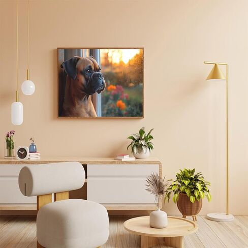 طلاء OKSGYTA بالأرقام، كلب بوكسر يهز ذيله عند الباب، رسم مقاس 16 × 20 بوصة مع فرش هدايا ديكور منزلي شتوية (بدون إطار) in Saudi Arabia