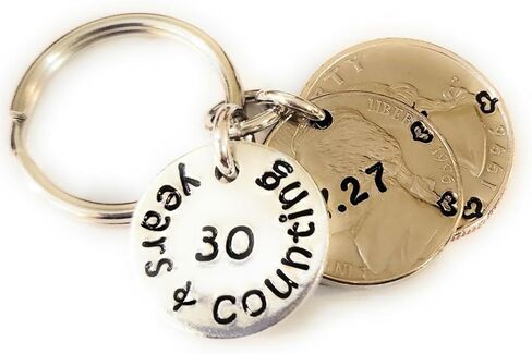 30 Years and Counting with a 1993 Quarter and Nickel 30th Anniversary Gift Key Chain in Saudi Arabia