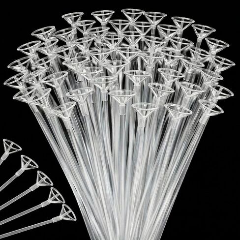 Charniol 25 Pieces Balloon Sticks with Cups, 16 Inch Long Clear Balloon Holder Transparent Balloons Sticks for Birthday Party Wedding Anniversary Indoor Outdoor in Saudi Arabia