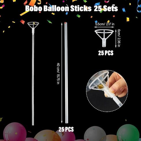 Charniol 25 Pieces Balloon Sticks with Cups, 16 Inch Long Clear Balloon Holder Transparent Balloons Sticks for Birthday Party Wedding Anniversary Indoor Outdoor in Saudi Arabia