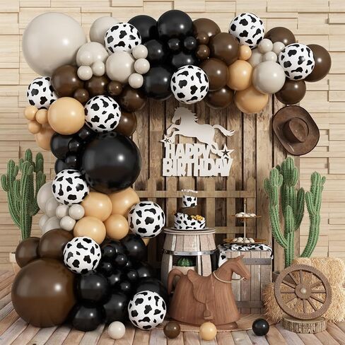 139Pcs Western Cowgirl Balloon Garland Arch Kit, First Rodeo Decorations For Western Cowgirl Farm Theme Baby Shower Birthday Party Decorations Dusty Pink/Light Pink/Brown/Ivory White/Cow Print Balloon in Saudi Arabia