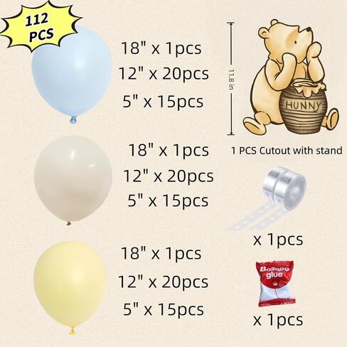 Classic Winnie Cutouts and Blue Yellow Sand White Balloons Arch Kit Pastel Balloons For Pooh Baby Shower Decorations Birthday Party Supplies in Saudi Arabia