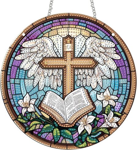 Hanging Diamond Art Kits for Adults Pendant Cross, Special Shaped Crystal DIY Diamond Painting Kit, Acrylic Board Wreath Pendants Double Sided, Home Decor 7.48 x 7.32 Inch D44 in Saudi Arabia