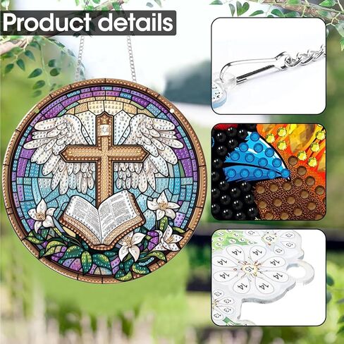 Hanging Diamond Art Kits for Adults Pendant Cross, Special Shaped Crystal DIY Diamond Painting Kit, Acrylic Board Wreath Pendants Double Sided, Home Decor 7.48 x 7.32 Inch D44 in Saudi Arabia