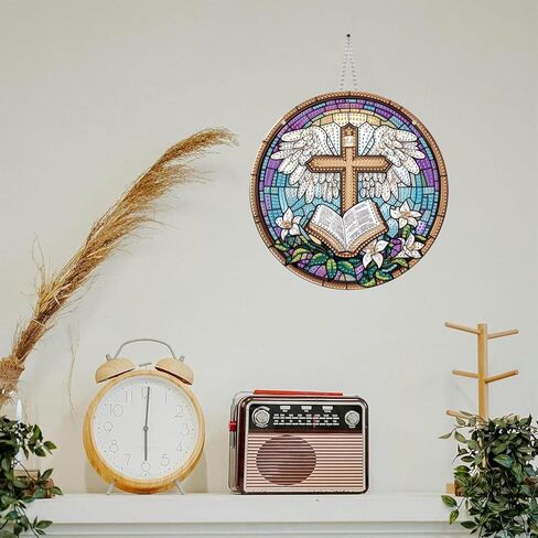 Hanging Diamond Art Kits for Adults Pendant Cross, Special Shaped Crystal DIY Diamond Painting Kit, Acrylic Board Wreath Pendants Double Sided, Home Decor 7.48 x 7.32 Inch D44 in Saudi Arabia