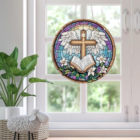 Hanging Diamond Art Kits for Adults Pendant Cross, Special Shaped Crystal DIY Diamond Painting Kit, Acrylic Board Wreath Pendants Double Sided, Home Decor 7.48 x 7.32 Inch D44 in Saudi Arabia