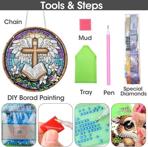Hanging Diamond Art Kits for Adults Pendant Cross, Special Shaped Crystal DIY Diamond Painting Kit, Acrylic Board Wreath Pendants Double Sided, Home Decor 7.48 x 7.32 Inch D44 in Saudi Arabia