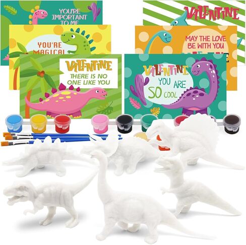 Aviski 24 Pack Valentines Day Cards for Kids with Dinosaur Painting Kit for Kids, Greeting Cards for School Classroom Exchange Gifts, Arts and Crafts Party Favor Supplies in Saudi Arabia