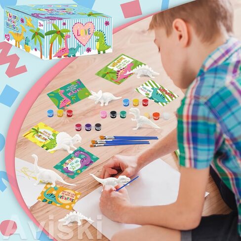 Aviski 24 Pack Valentines Day Cards for Kids with Dinosaur Painting Kit for Kids, Greeting Cards for School Classroom Exchange Gifts, Arts and Crafts Party Favor Supplies in Saudi Arabia