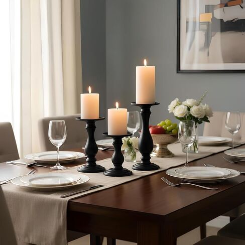 مجموعة حوامل شموع عمود سوداء غير لامعة مكونة من 3-10 بوصات و8 بوصات و6 بوصات ارتفاع، حامل شموع شمعدان، ديكور طاولة القهوة المنزلية ديكورات مركزية لغرفة الطعام/المعيشة in Kuwait