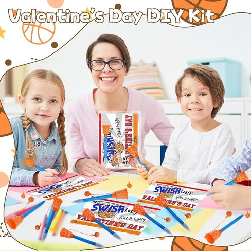 30 Set Valentine's Day Gifts Bulk Basketball Party Favors Basketball Hoop Pens Set Keychains Stickers Card Classroom Rewards Prizes Party Valentine's Present from Teacher in Saudi Arabia