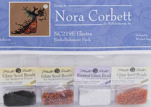 طقم Mirabilia Electra LINEN مطرز بغرز متقاطعة من تصميم نورا كوربيت NC219 Bewitching Pixies (الحزمة: مخطط، قماش، خرز) in Saudi Arabia