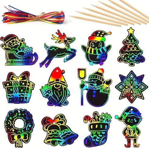 24Pcs Christmas Scratch Crafts Decorative Paper, Ideal for New Year Party Favors, Event Supplies and Classroom Activities in Saudi Arabia