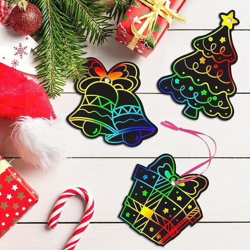 24Pcs Christmas Scratch Crafts Decorative Paper, Ideal for New Year Party Favors, Event Supplies and Classroom Activities in Saudi Arabia