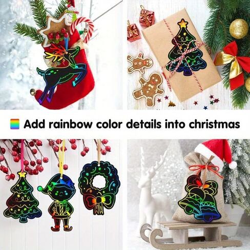 24Pcs Christmas Scratch Crafts Decorative Paper, Ideal for New Year Party Favors, Event Supplies and Classroom Activities in Saudi Arabia