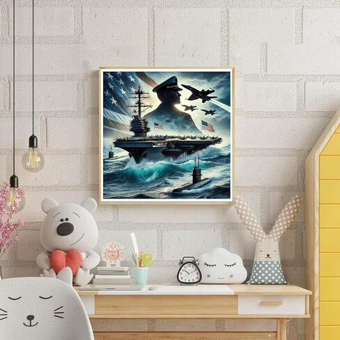 KTHOFCY 5D DIY Navy Ship Diamond Painting Kits for Adults,Super Aircraft Carrier with Sailor&Fighter Jets Full Drill Embroidery Cross Stitch Crystal Paintings Arts Wall Decor Dots Kits 13.7X13.7inch in Saudi Arabia