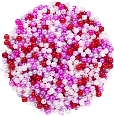 1200pcs Valentine's Day Pearl Beads 6mm Plastic Round Pearls Beads with 10M Elastic Cord for Jewelry Making DIY Craft Supplies (Pink Red White) in Saudi Arabia
