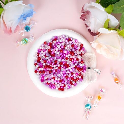 1200pcs Valentine's Day Pearl Beads 6mm Plastic Round Pearls Beads with 10M Elastic Cord for Jewelry Making DIY Craft Supplies (Pink Red White) in Saudi Arabia