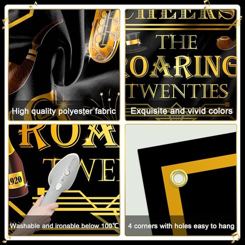 لافتة Avezano Roaring Twenties راية زخارف حفلات 20s باللون الأسود والذهبي Gatsby Theme خلفية عيد ميلاد 1920s Speakeasy عيد ميلاد الزفاف لوازم حفلات الموسيقى (6x3.6ft) in Kuwait