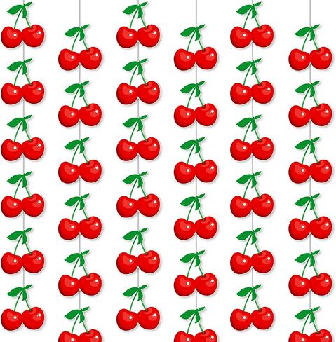 Cherry Garland Banners 8PCS Cherry Birthday Party Decorations Cherries Paper Hanging Garlands Double Sided Cherry Theme Party Ceiling Decor for Summer Fruit Birthday Bridal Shower Party Supplies in Saudi Arabia