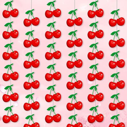 Cherry Garland Banners 8PCS Cherry Birthday Party Decorations Cherries Paper Hanging Garlands Double Sided Cherry Theme Party Ceiling Decor for Summer Fruit Birthday Bridal Shower Party Supplies in Saudi Arabia
