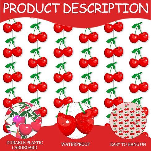 Cherry Garland Banners 8PCS Cherry Birthday Party Decorations Cherries Paper Hanging Garlands Double Sided Cherry Theme Party Ceiling Decor for Summer Fruit Birthday Bridal Shower Party Supplies in Saudi Arabia