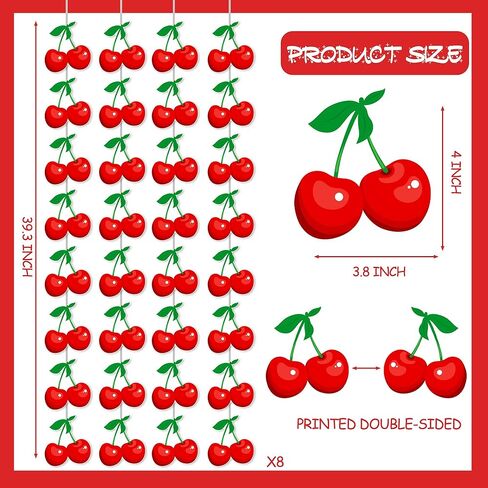 Cherry Garland Banners 8PCS Cherry Birthday Party Decorations Cherries Paper Hanging Garlands Double Sided Cherry Theme Party Ceiling Decor for Summer Fruit Birthday Bridal Shower Party Supplies in Saudi Arabia