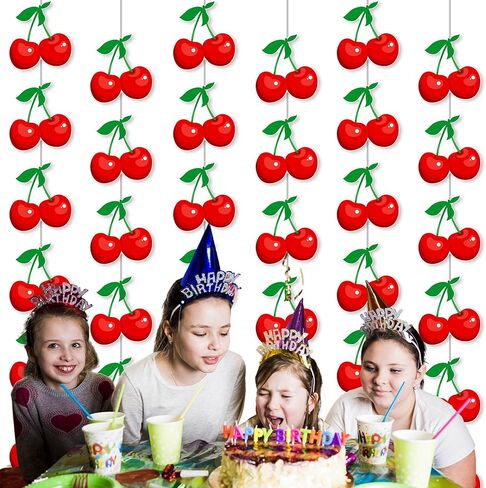 Cherry Garland Banners 8PCS Cherry Birthday Party Decorations Cherries Paper Hanging Garlands Double Sided Cherry Theme Party Ceiling Decor for Summer Fruit Birthday Bridal Shower Party Supplies in Saudi Arabia