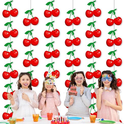 Cherry Garland Banners 8PCS Cherry Birthday Party Decorations Cherries Paper Hanging Garlands Double Sided Cherry Theme Party Ceiling Decor for Summer Fruit Birthday Bridal Shower Party Supplies in Saudi Arabia