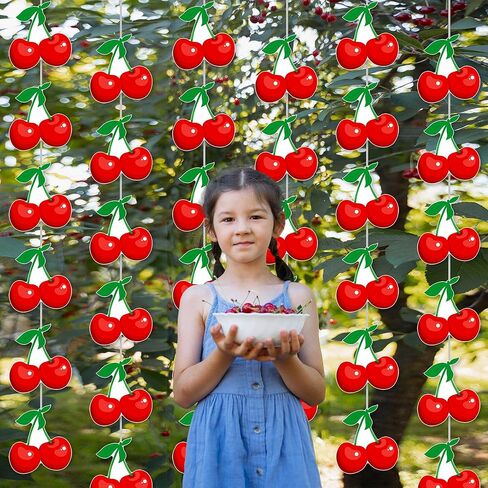 Cherry Garland Banners 8PCS Cherry Birthday Party Decorations Cherries Paper Hanging Garlands Double Sided Cherry Theme Party Ceiling Decor for Summer Fruit Birthday Bridal Shower Party Supplies in Saudi Arabia