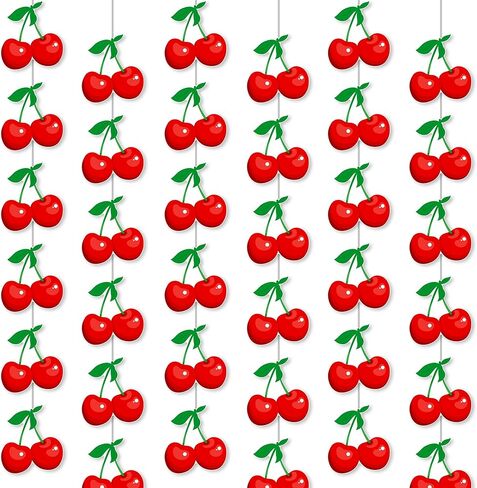 Cherry Garland Banners 8PCS Cherry Birthday Party Decorations Cherries Paper Hanging Garlands Double Sided Cherry Theme Party Ceiling Decor for Summer Fruit Birthday Bridal Shower Party Supplies in Saudi Arabia