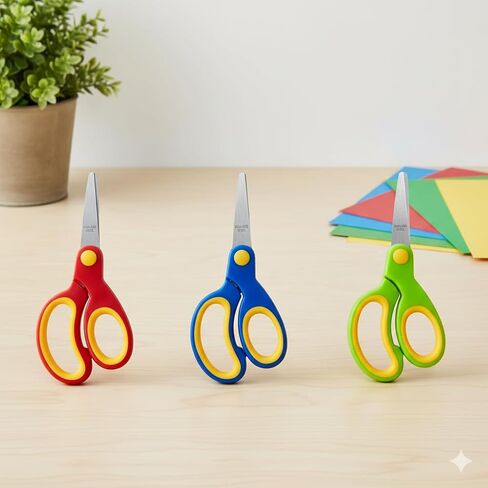3PCS Youngsters' Safety Scissors Set Left Handed Blunt Tip Soft Grip Metal Blades for Crafts, School Projects, DIY and Art Activities, Multicolor in Saudi Arabia