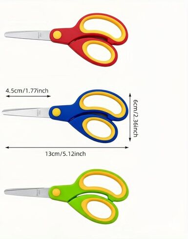 3PCS Youngsters' Safety Scissors Set Left Handed Blunt Tip Soft Grip Metal Blades for Crafts, School Projects, DIY and Art Activities, Multicolor in Saudi Arabia