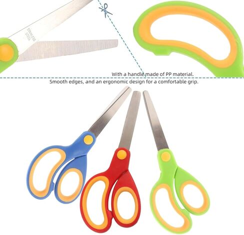 3PCS Youngsters' Safety Scissors Set Left Handed Blunt Tip Soft Grip Metal Blades for Crafts, School Projects, DIY and Art Activities, Multicolor in Saudi Arabia