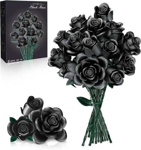 12 PCS Black Roses Bouquet Building Set, Eternal Artificial Flowers, Gothic Retro Botanical Collection Decor Flower, Christmas Romantic Gift, Anniversary & Home Decor, No Vase in Saudi Arabia