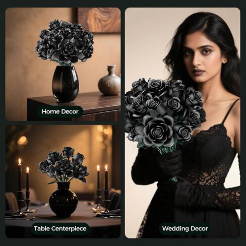 12 PCS Black Roses Bouquet Building Set, Eternal Artificial Flowers, Gothic Retro Botanical Collection Decor Flower, Christmas Romantic Gift, Anniversary & Home Decor, No Vase in Saudi Arabia