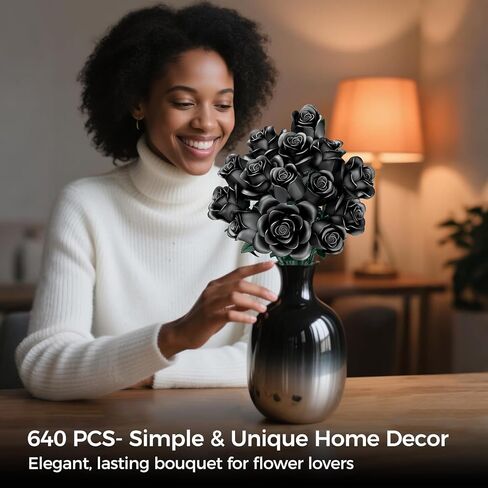 12 PCS Black Roses Bouquet Building Set, Eternal Artificial Flowers, Gothic Retro Botanical Collection Decor Flower, Christmas Romantic Gift, Anniversary & Home Decor, No Vase in Saudi Arabia