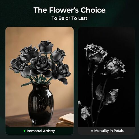 12 PCS Black Roses Bouquet Building Set, Eternal Artificial Flowers, Gothic Retro Botanical Collection Decor Flower, Christmas Romantic Gift, Anniversary & Home Decor, No Vase in Saudi Arabia