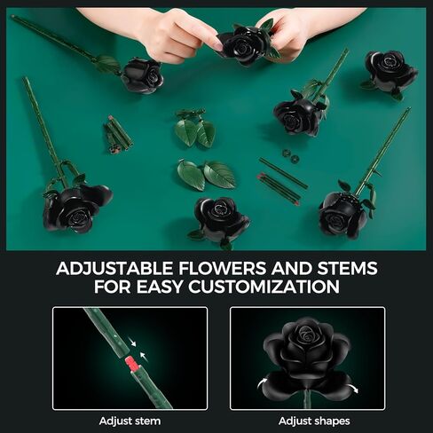 12 PCS Black Roses Bouquet Building Set, Eternal Artificial Flowers, Gothic Retro Botanical Collection Decor Flower, Christmas Romantic Gift, Anniversary & Home Decor, No Vase in Saudi Arabia