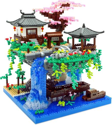 Light-Up Peach Blossom Pond Micro Mini Bricks Kit, Chinese Architecture Cherry Bonsai Tree Building Set for Adults, Boys, Girls 14+,(2705 Pcs) in Saudi Arabia