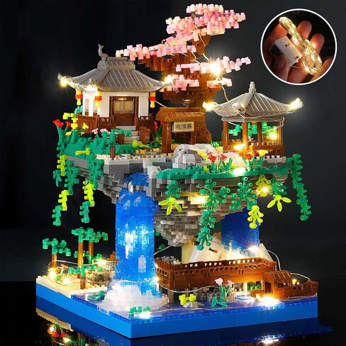 Light-Up Peach Blossom Pond Micro Mini Bricks Kit, Chinese Architecture Cherry Bonsai Tree Building Set for Adults, Boys, Girls 14+,(2705 Pcs) in Saudi Arabia