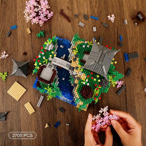Light-Up Peach Blossom Pond Micro Mini Bricks Kit, Chinese Architecture Cherry Bonsai Tree Building Set for Adults, Boys, Girls 14+,(2705 Pcs) in Saudi Arabia