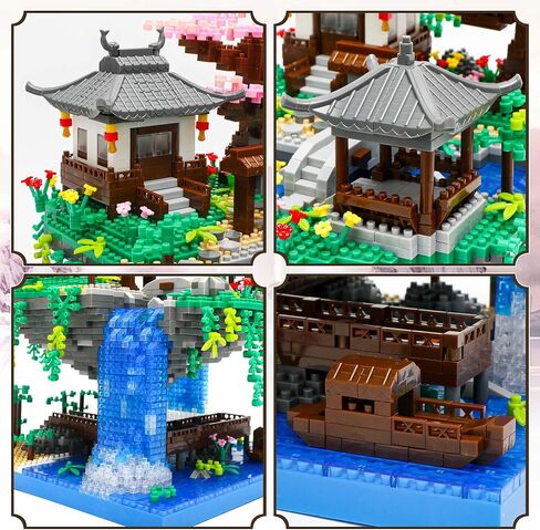 Light-Up Peach Blossom Pond Micro Mini Bricks Kit, Chinese Architecture Cherry Bonsai Tree Building Set for Adults, Boys, Girls 14+,(2705 Pcs) in Saudi Arabia