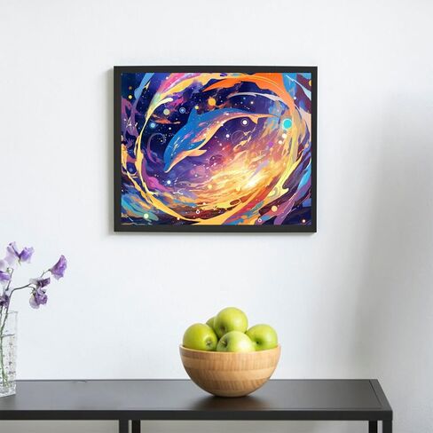 OKSGYTA Colorful Dolphin Paint by Numbers Kit for Adults, Paint by Number on Canvas, Abstract Art Digital Oil Painting Kits Suitable for Home Wall Decoration Gift 20"x16" in Saudi Arabia