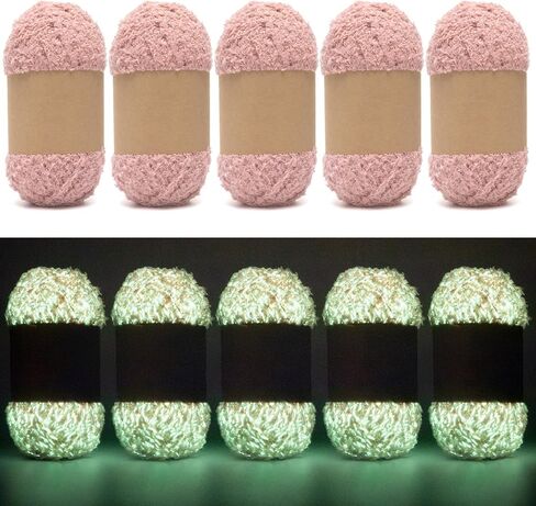 Coral Velvet Yarn for Crocheting, SunBling Glow-in-The-Dark Yarn 5 Pack of 245 Yards/8.8Oz Polyester Yarns for Knitting, Light#3 Fluffy for Beginners Craft Lovers, Birthday Gifts for Women (White) in Saudi Arabia