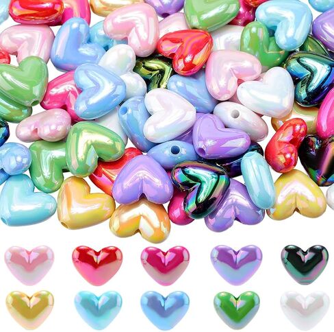 80Pcs 10 Colors Heart Pen Beads Bulk Acrylic Focal Beads Bubblegum Chunky Smooth UV Colorful Plastic Hearts Shaped Shiny Spacer Bead for Jewelry Making Beadable Pens Charms Bracelets Decor in Saudi Arabia